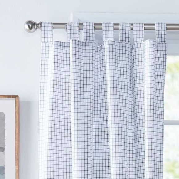 Tommy Hilfiger 2 Mini Check Classic Curtain Panel Pair Dark Grey Gray 84 inches - Picture 2 of 8